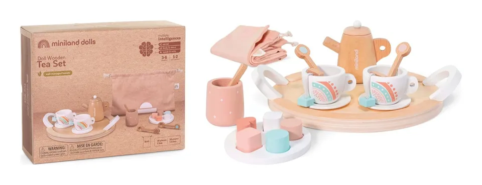 Miniland 94062 Teeset Holz Puppenzubehör mehrfarbig