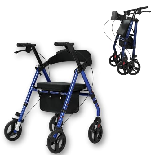 maxErgo Rollator Blau Gehhilfe mit Sitz faltbar