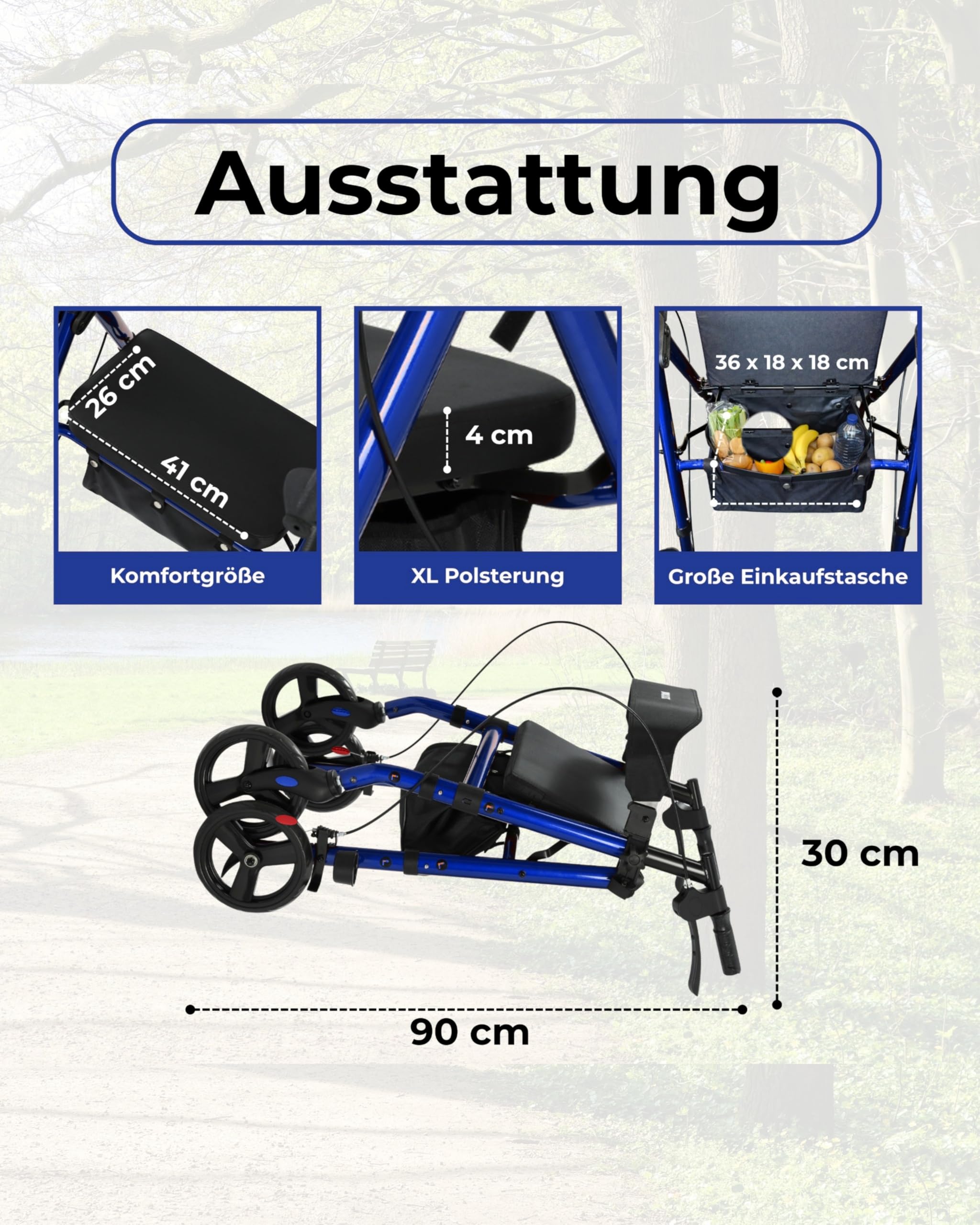 maxErgo Rollator Blau Gehhilfe mit Sitz faltbar