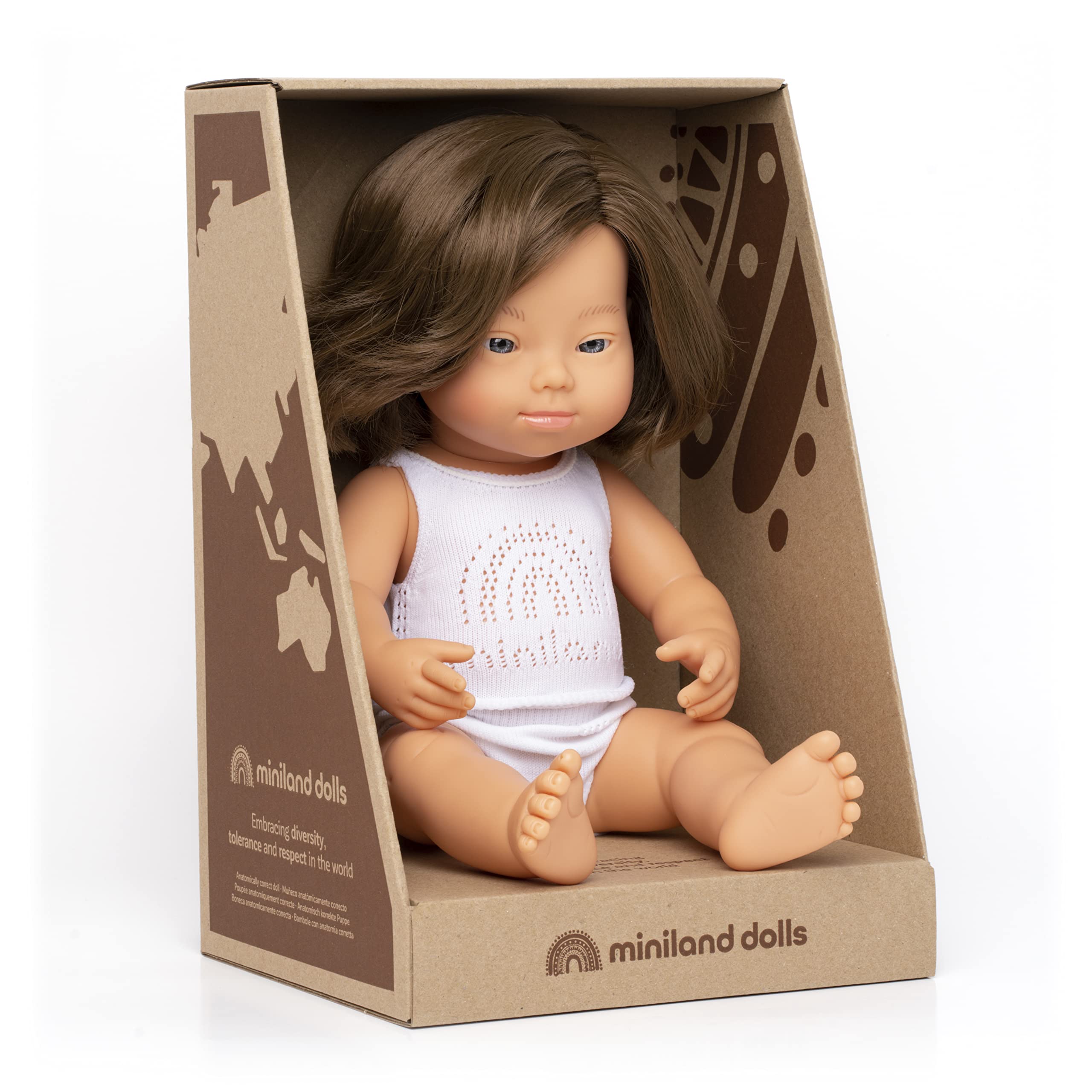 Miniland Babypuppe Mädchen 38cm Downsyndrom 31174 Vinyl