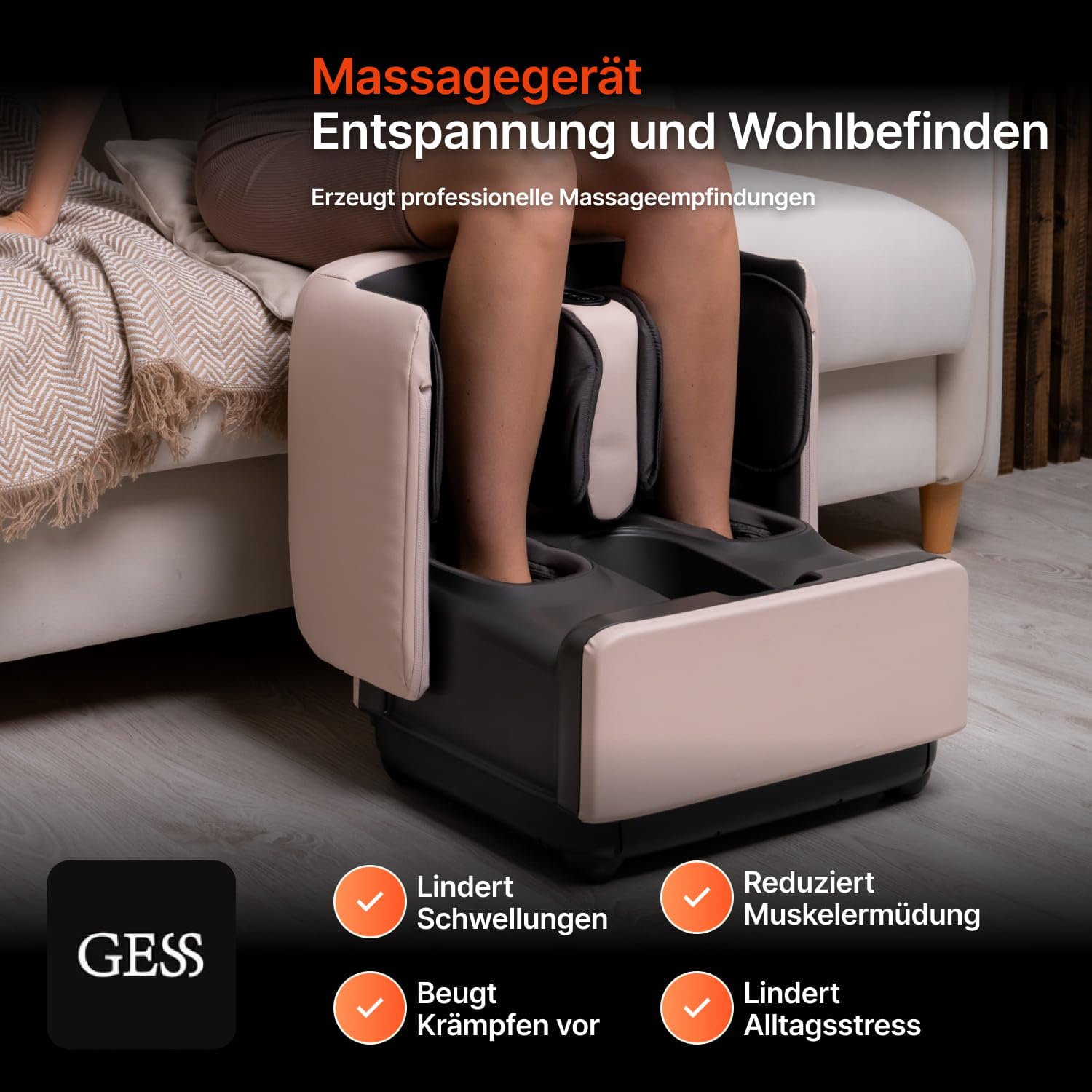 GESS PUF 3-in-1 Fußmassagegerät Shiatsu Wärme Beige