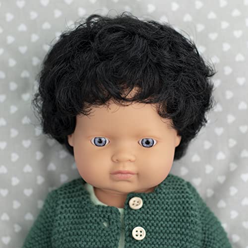 Miniland Dolls Babypuppe Junge 38 cm europäisch schwarze Locken