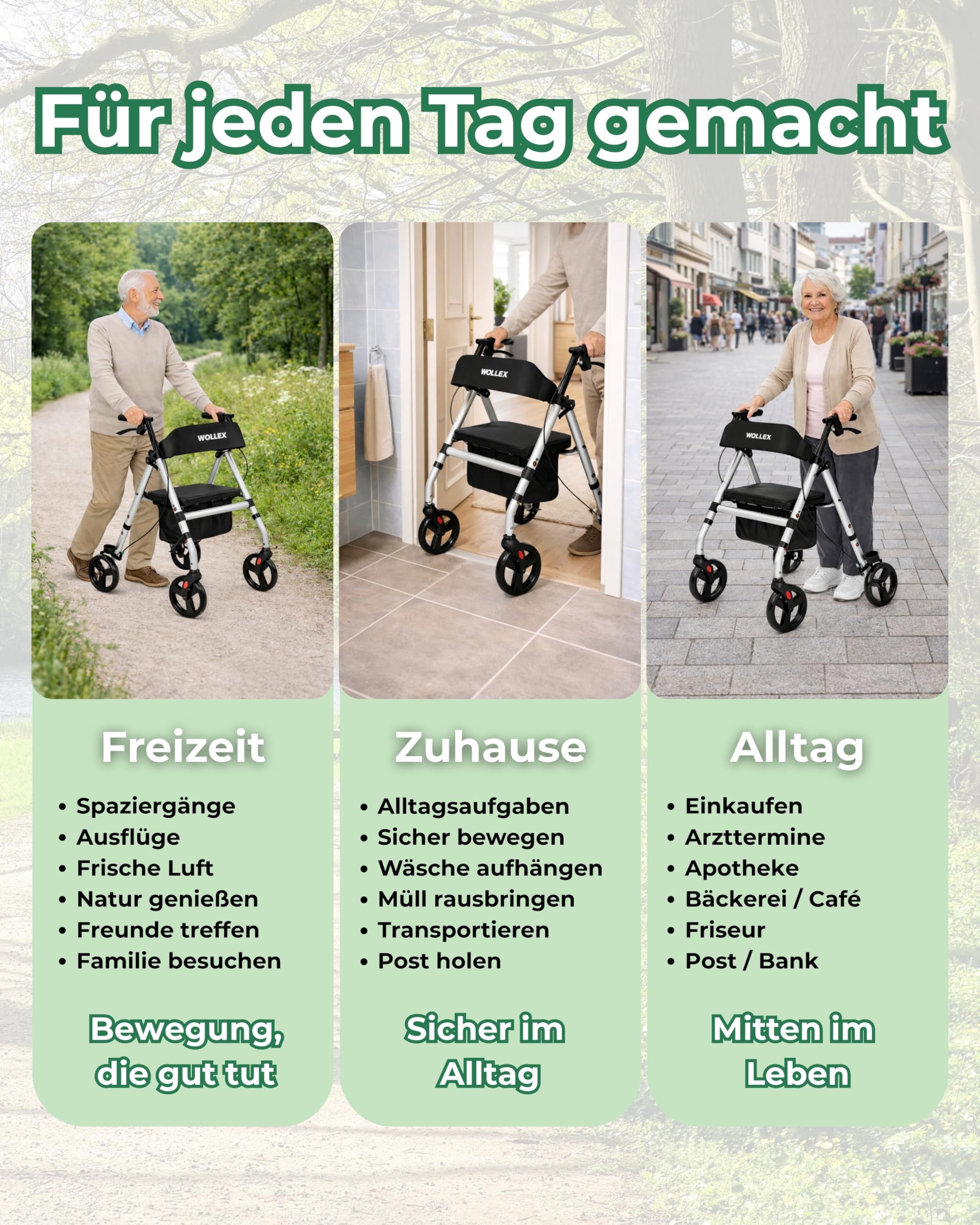 maxErgo Rollator Silber Gehhilfe mit Sitz 8 Zoll Räder