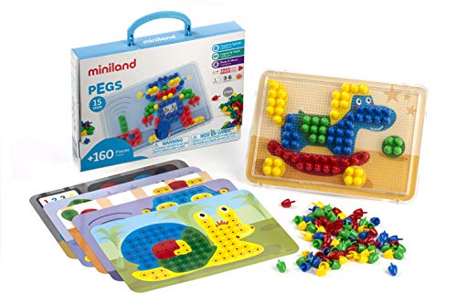 Miniland Pegs 15 mm Mosaik Steckspiel 160 Teile Bunt