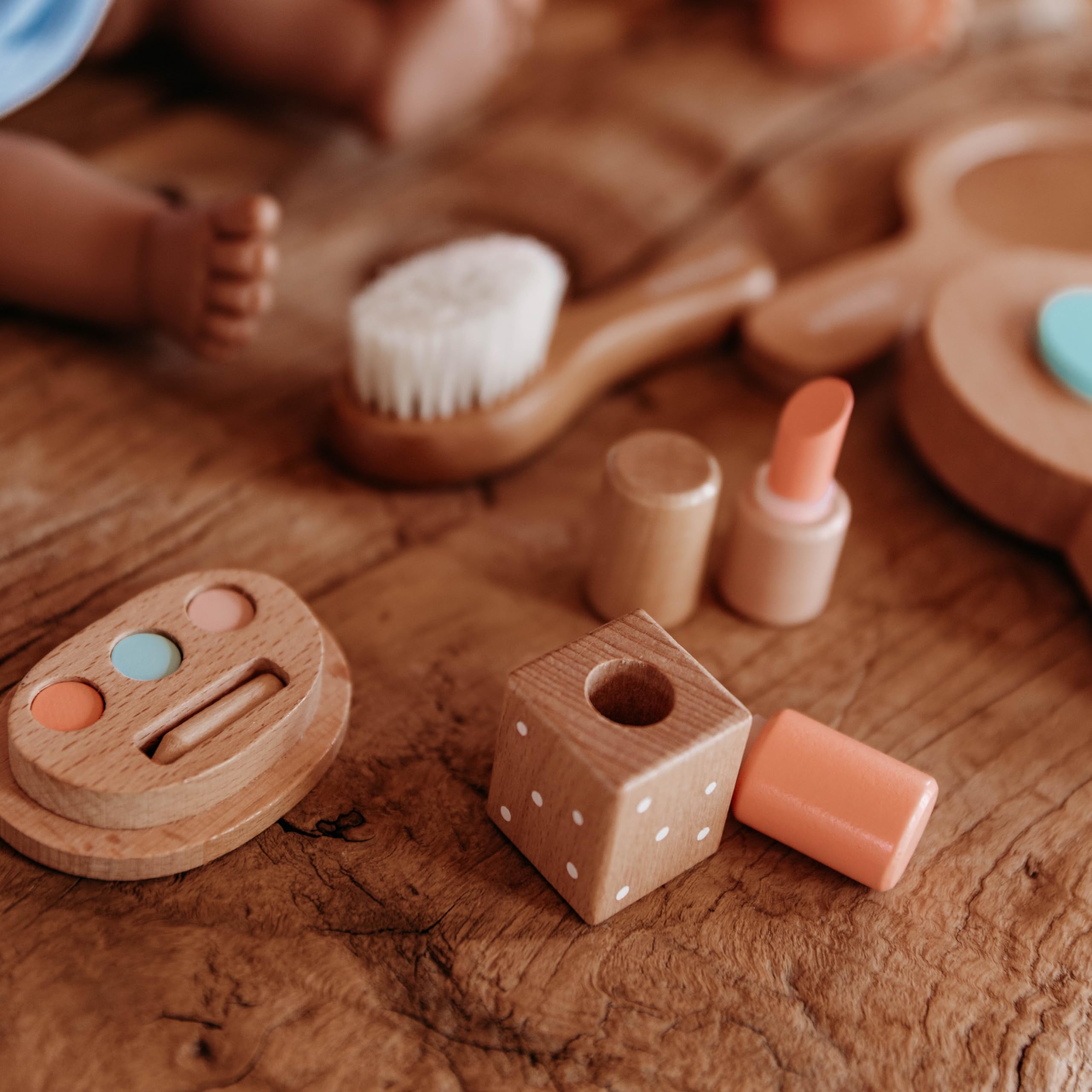 Miniland Dolls Schönheitsset Holz Puppenzubehör Koffer 7-teilig