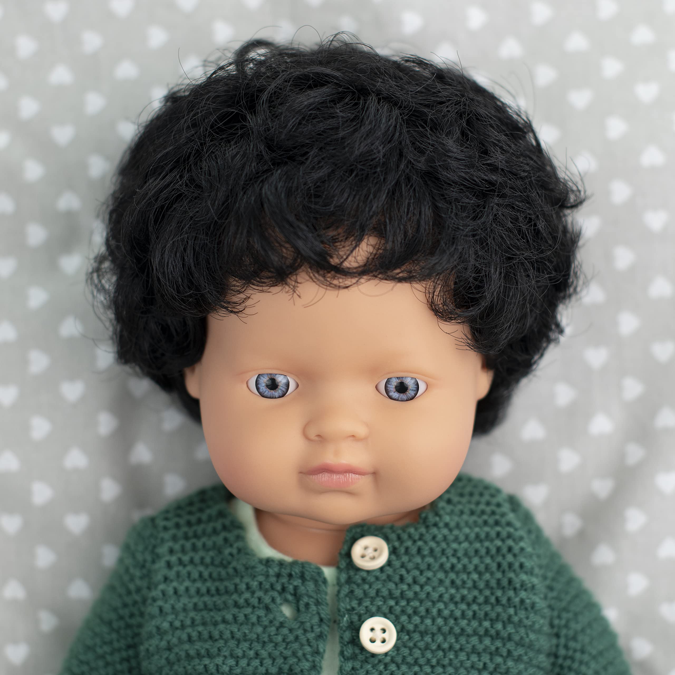 Miniland Dolls Babypuppe Junge 38 cm europäisch schwarze Locken