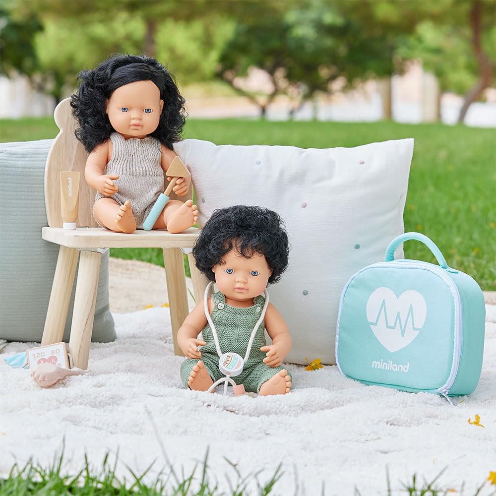 Miniland Dolls Babypuppe Junge 38 cm europäisch schwarze Locken