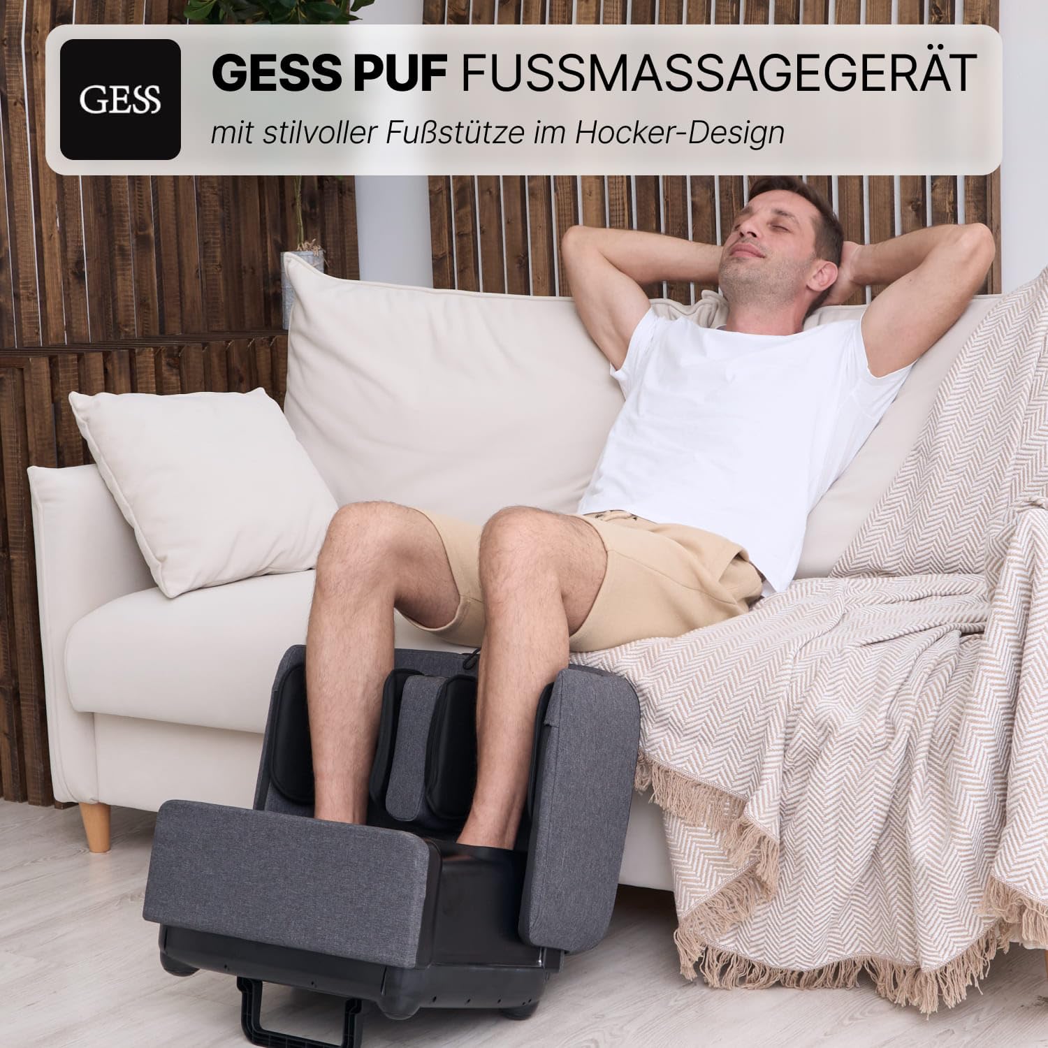 GESS PUF 3-in-1 Fußmassagegerät Shiatsu Wärme Grau