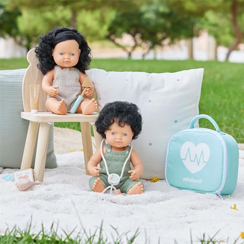 Miniland Dolls Babypuppe Mädchen 38cm schwarze Locken Vinyl
