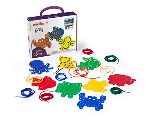 Miniland Animal Lacing Fädelspiel 8 Figuren 10 Schnüre