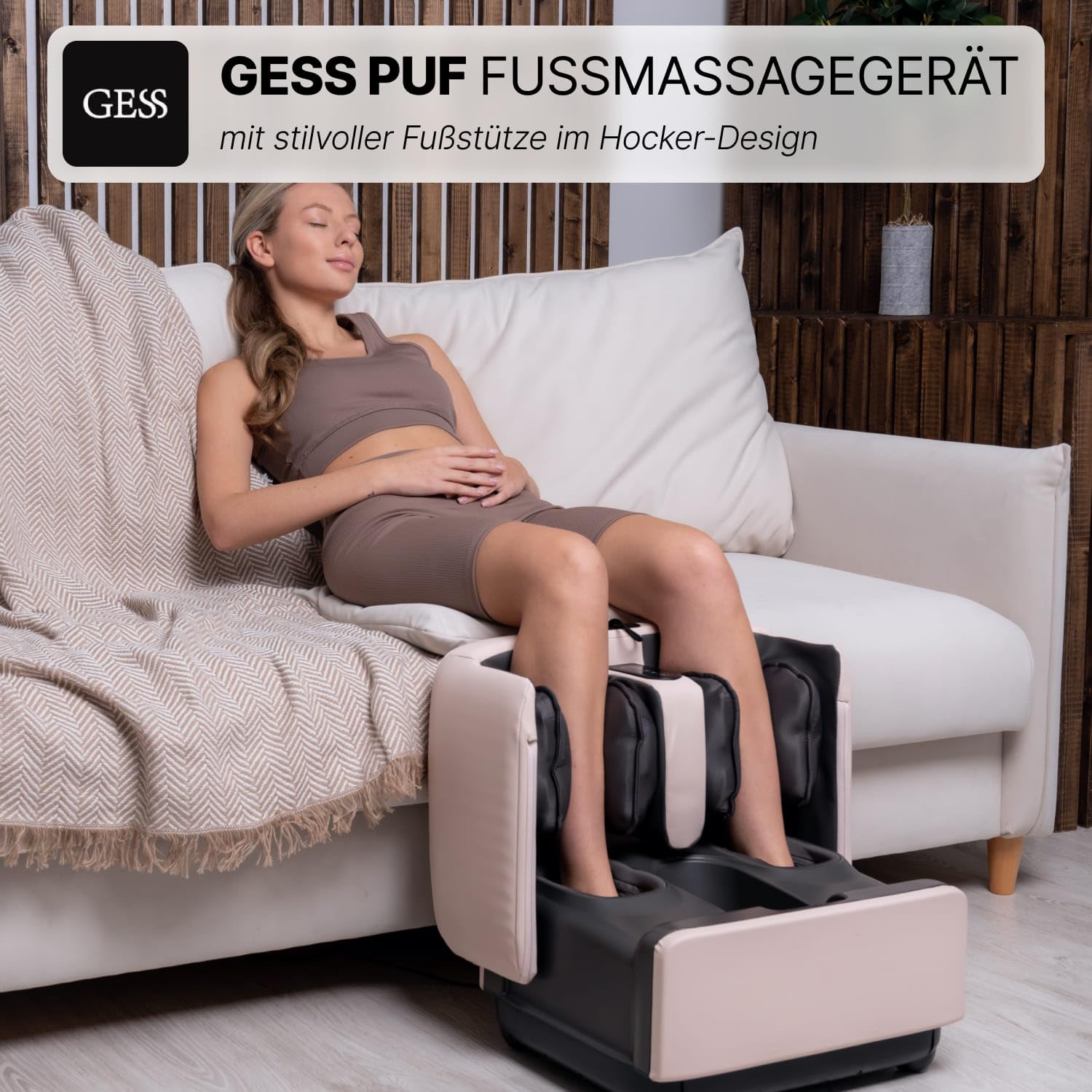 GESS PUF 3-in-1 Fußmassagegerät Shiatsu Wärme Beige