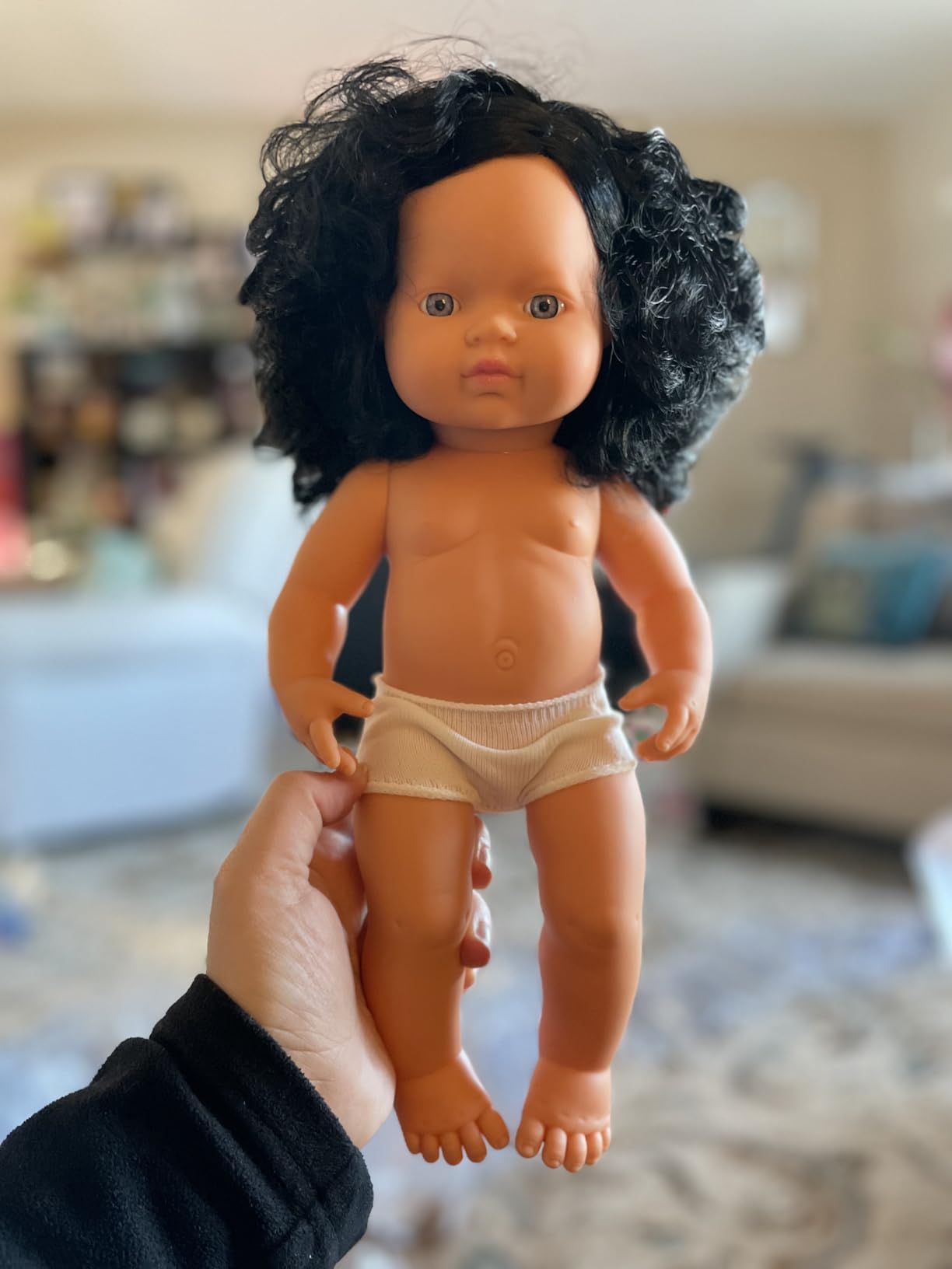 Miniland Dolls 31232 Babypuppe Mädchen 38 cm schwarze Locken Vinyl