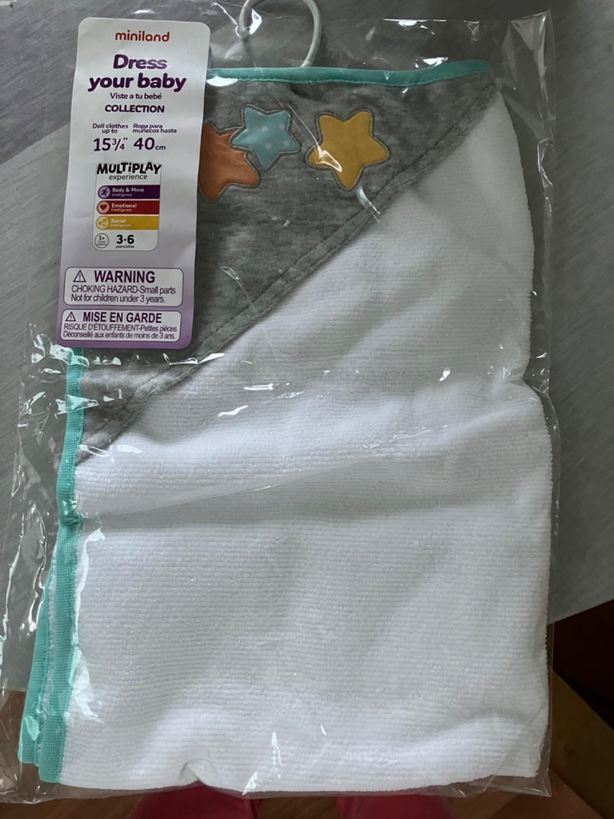 Miniland Baby Badetuch 31225 mit Kapuze für 38-40cm Puppen