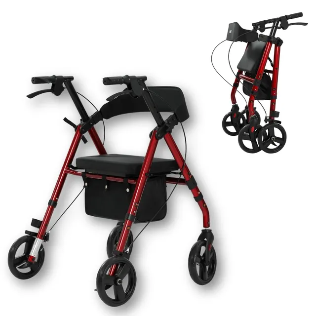 Wollex Rollator Rot faltbar Sitz 8 Zoll Einkaufstasche