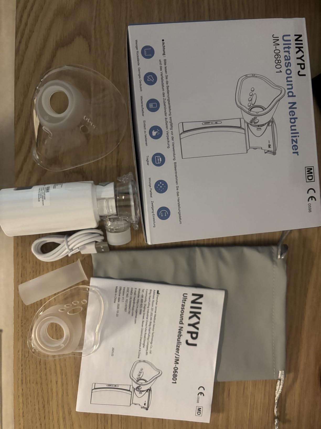 NIKYPJ Inhaler Inhalator USB blau-weiß Mesh-Vernebler 1-5 µm