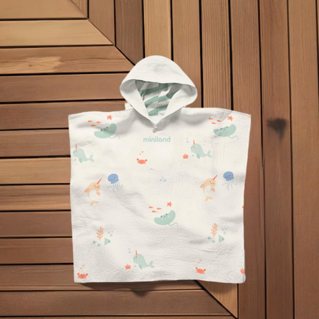 Miniland Care Baby Poncho Musselin Kapuze Badetuch