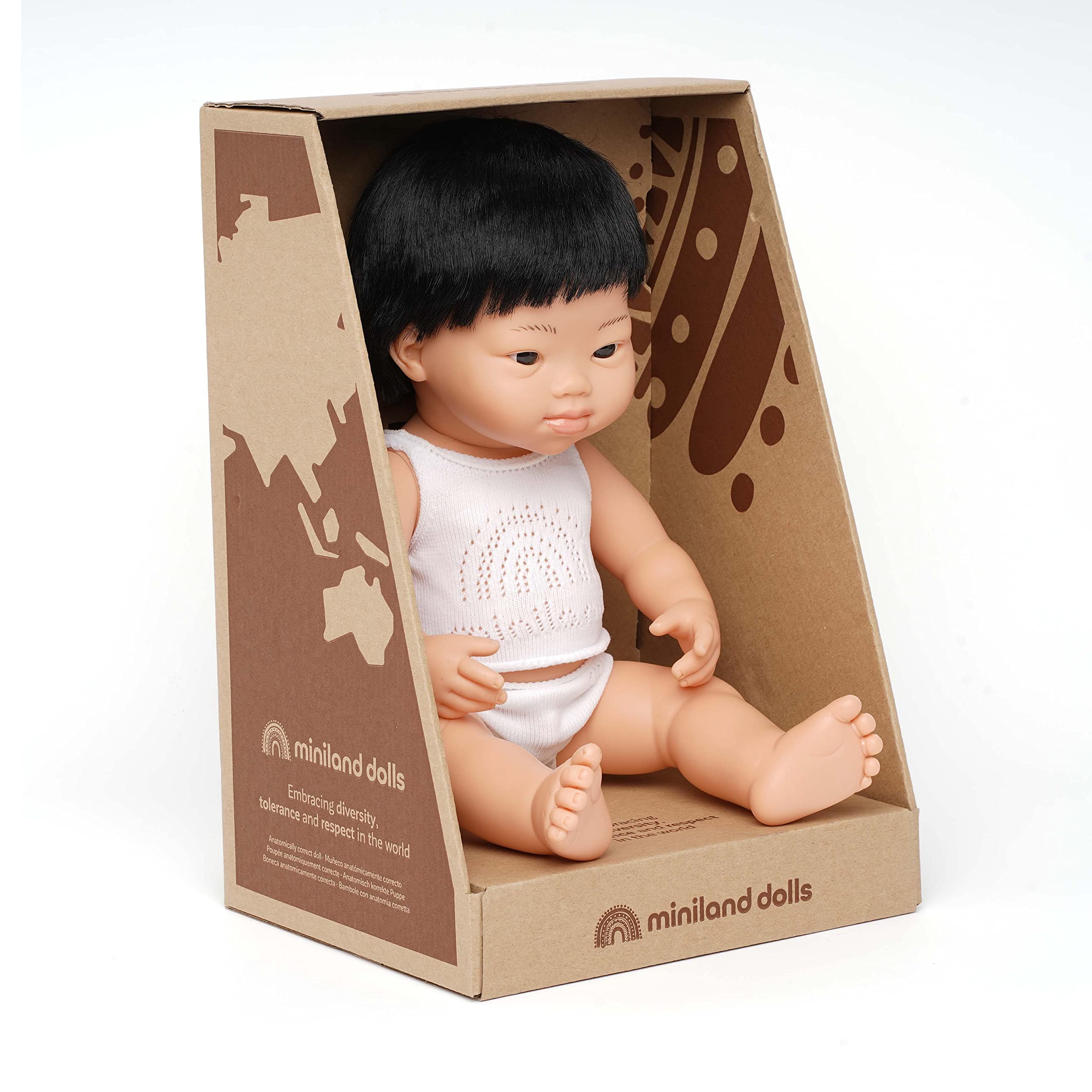 Miniland Dolls Babypuppe Junge 38 cm asiatisch Down Syndrom