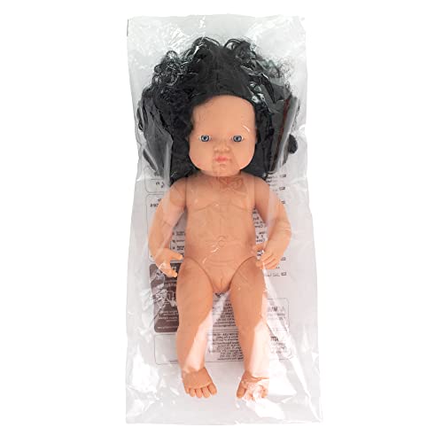 Miniland Dolls 31232 Babypuppe Mädchen 38 cm schwarze Locken Vinyl