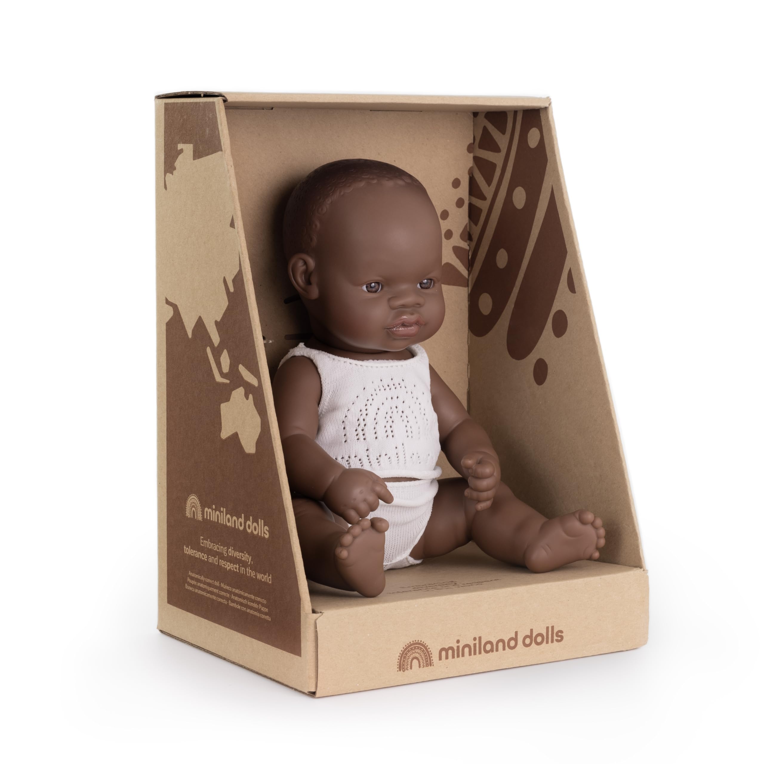 Miniland Dolls 31354 Babypuppe Mädchen 32 cm afrikanisch
