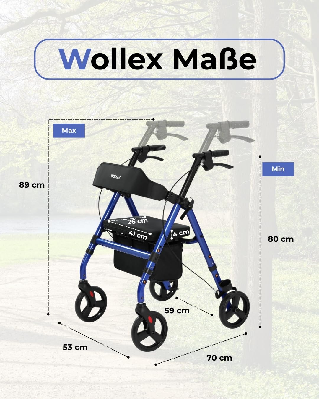 maxErgo Rollator Blau Gehhilfe mit Sitz faltbar