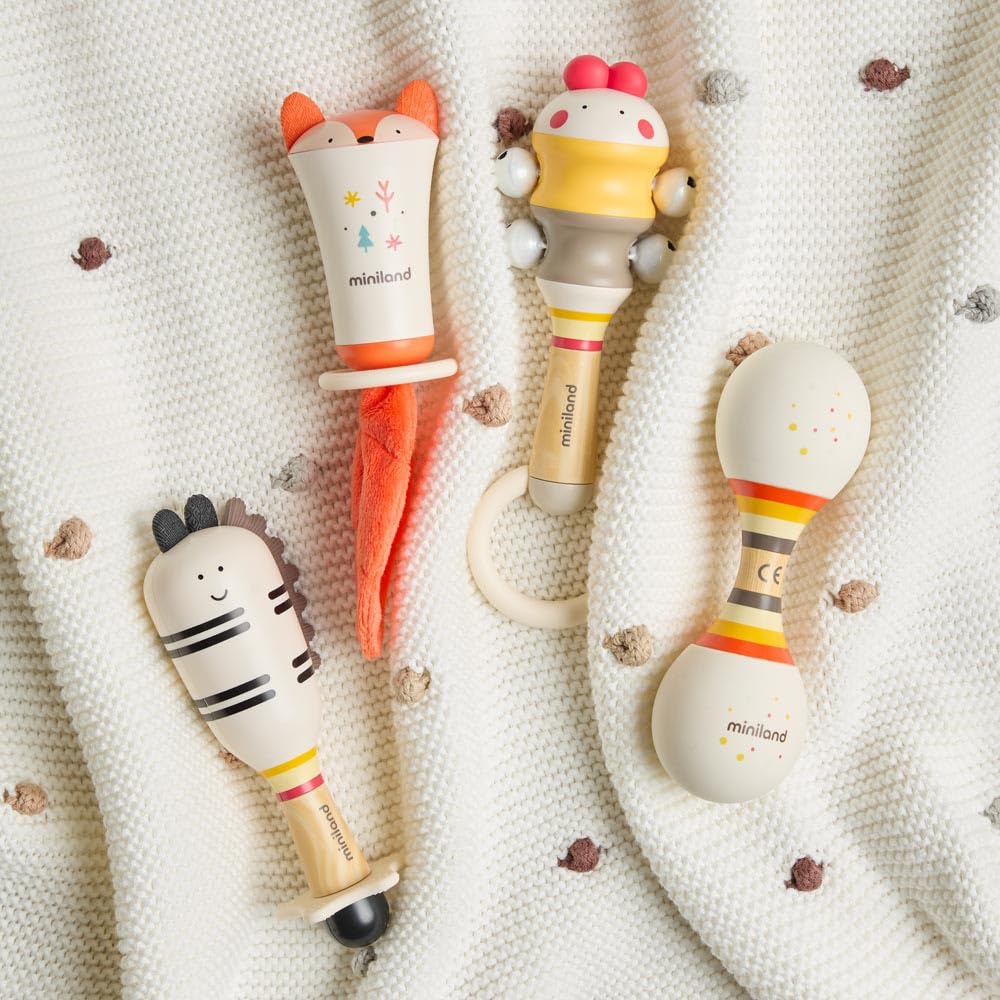 Miniland Infant Foxy Rattle Rassel Fuchs mit Beißring