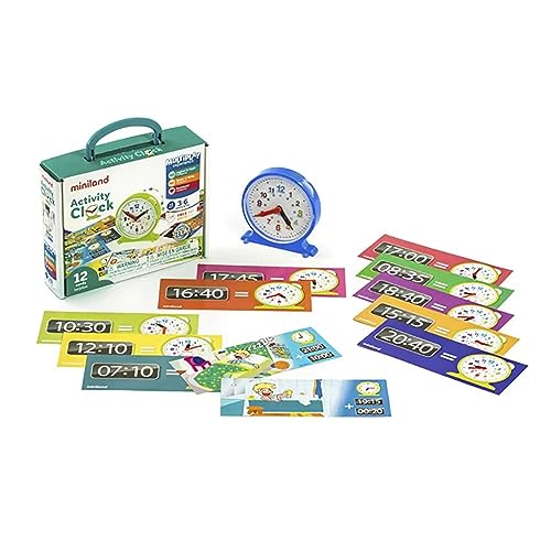 Miniland Activity Clock Lernuhr mit 12 Karten Koffer