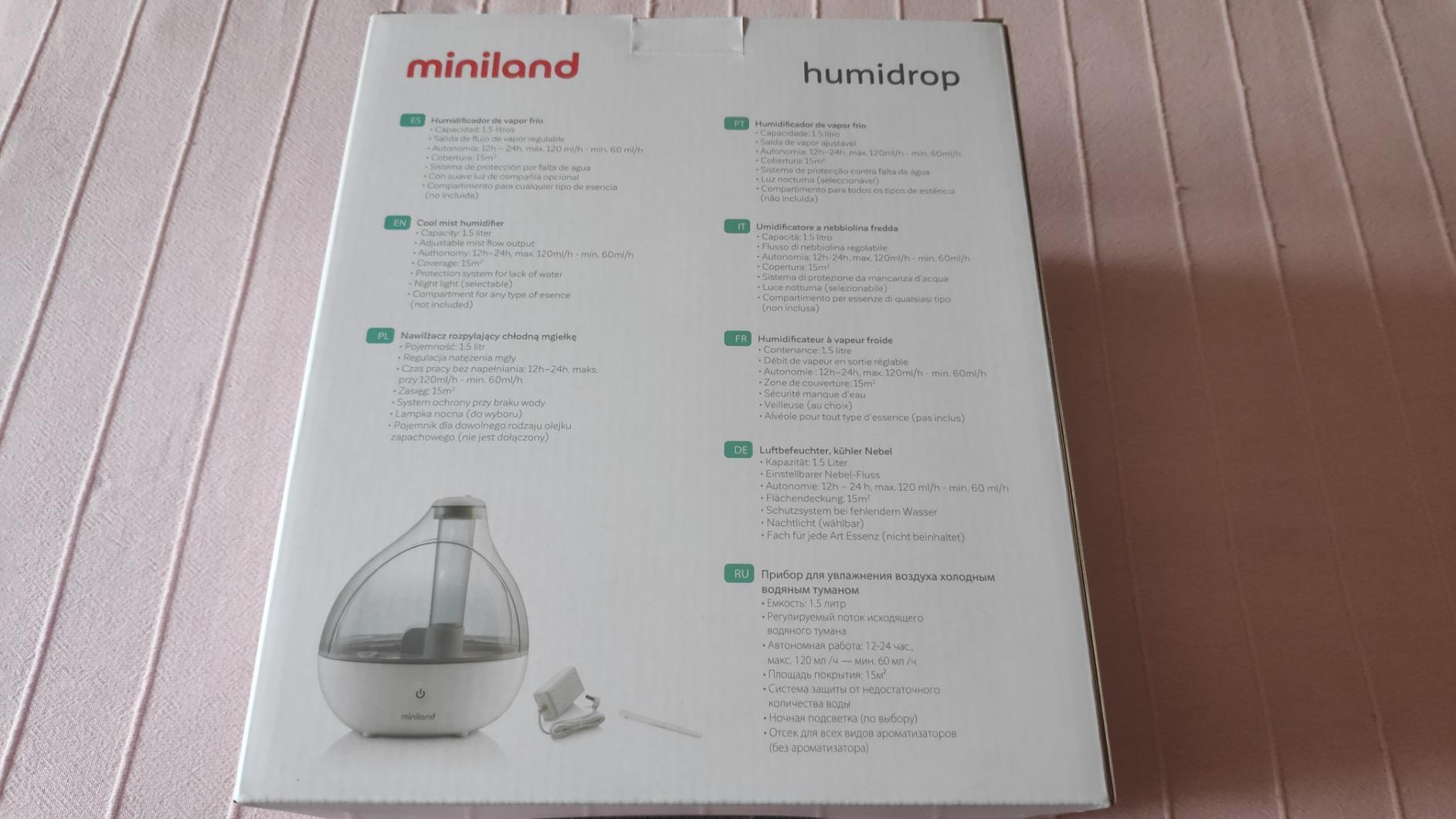 Miniland 89173 humidrop Luftbefeuchter Weiß 1,5L Duftöl