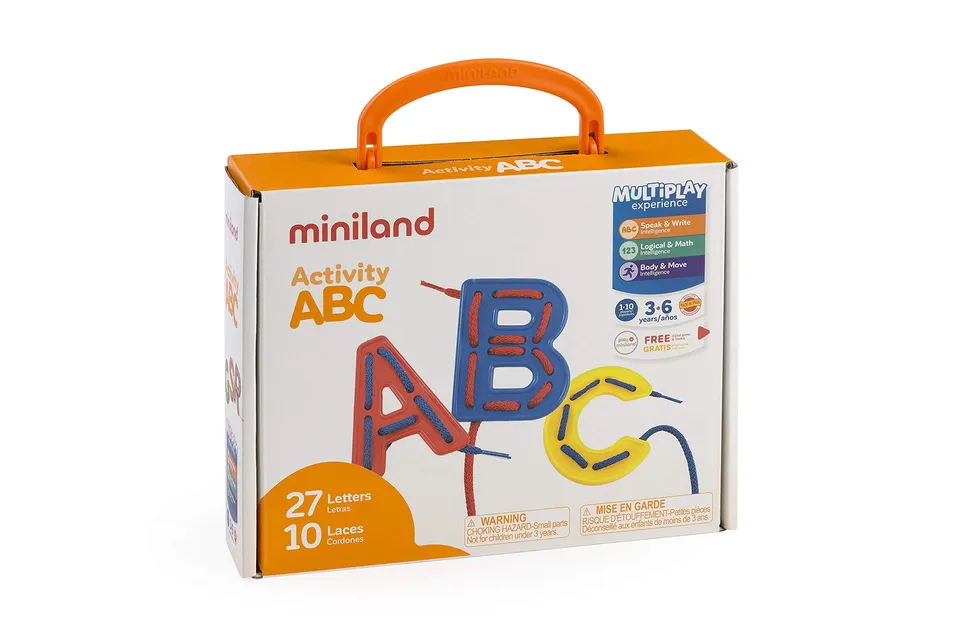 Miniland Activity ABC 45306 Buchstaben 27 Teile + Schnüre 3-6 J