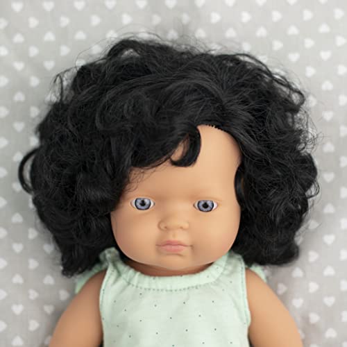 Miniland Dolls 31232 Babypuppe Mädchen 38 cm schwarze Locken Vinyl