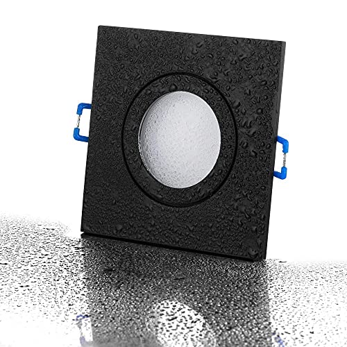 feinlux LED Einbaustrahler Bad 230V IP44 schwarz eckig Einbaurahmen