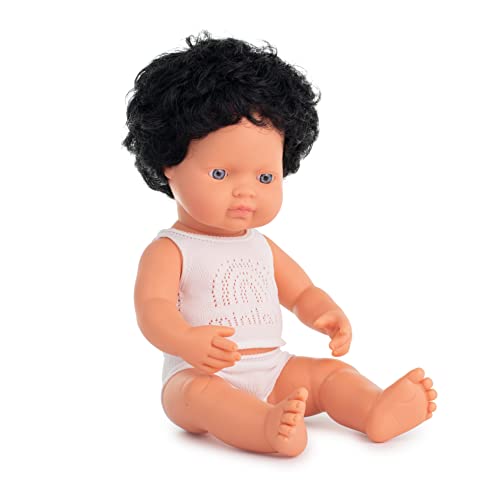 Miniland Dolls Babypuppe Junge 38 cm europäisch schwarze Locken