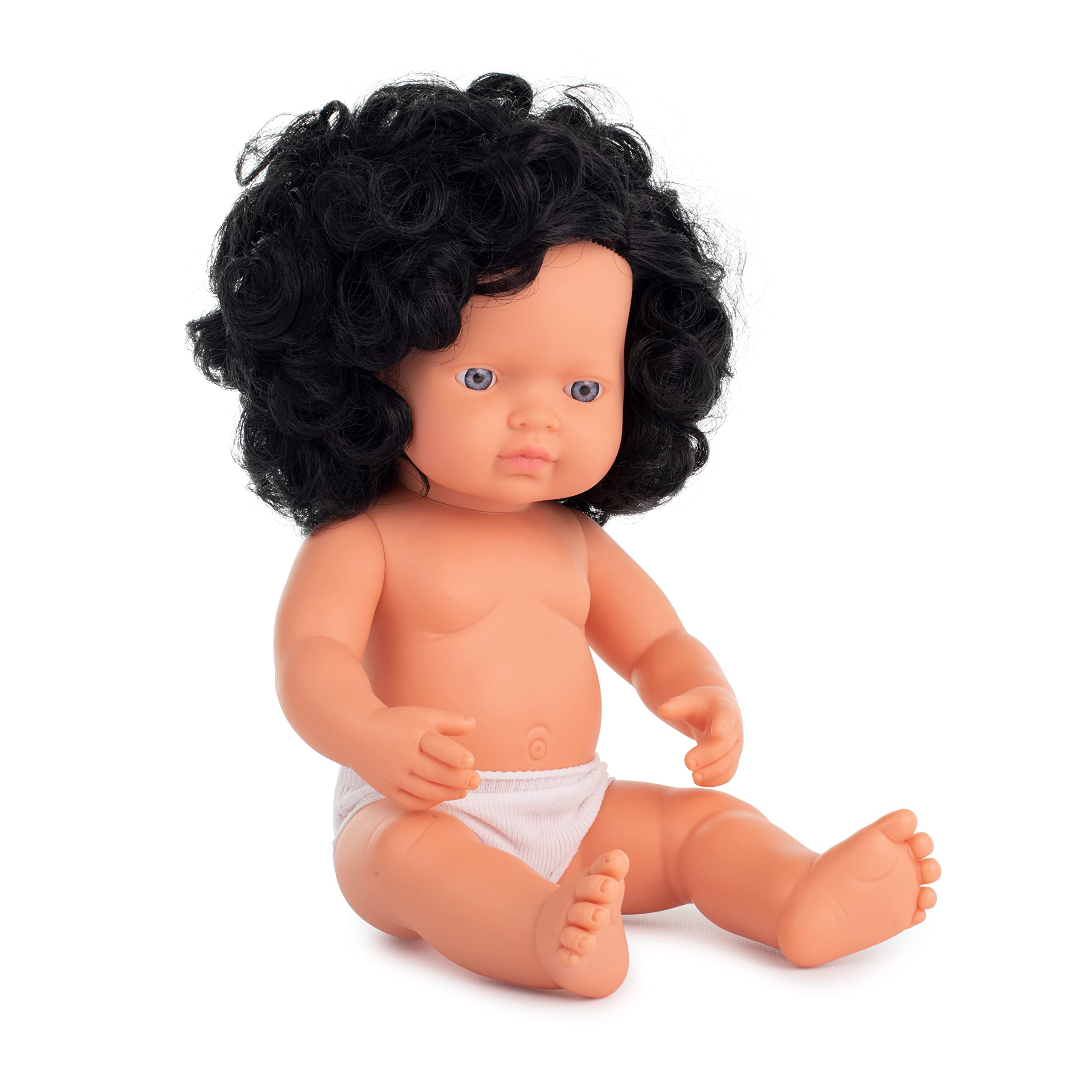Miniland Dolls 31232 Babypuppe Mädchen 38 cm schwarze Locken Vinyl