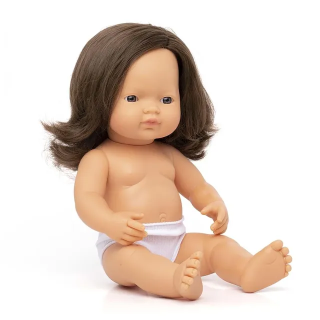 Miniland Dolls Babypuppe 38cm braunhaariges Mädchen Vinyl