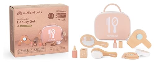 Miniland Dolls Schönheitsset Holz Puppenzubehör Koffer 7-teilig