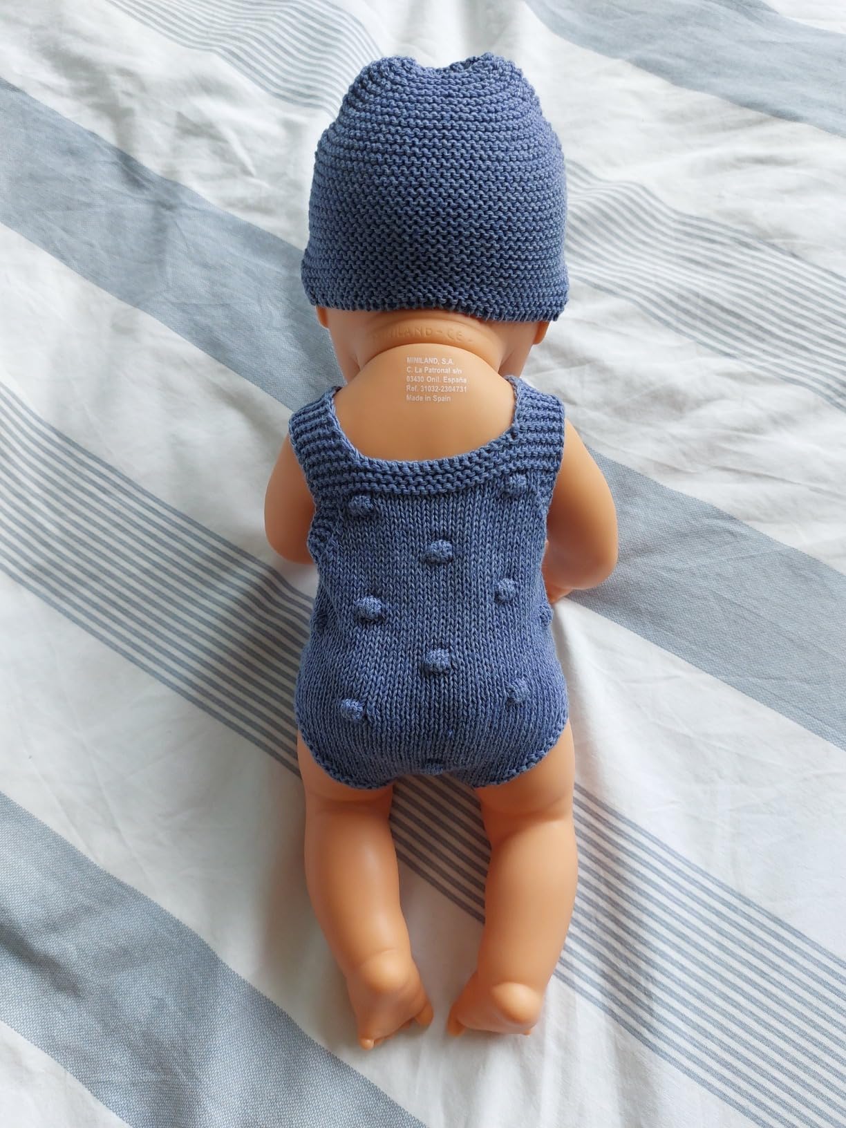 Miniland Dolls Strickset 31655 Strampler Mütze Blau 32cm