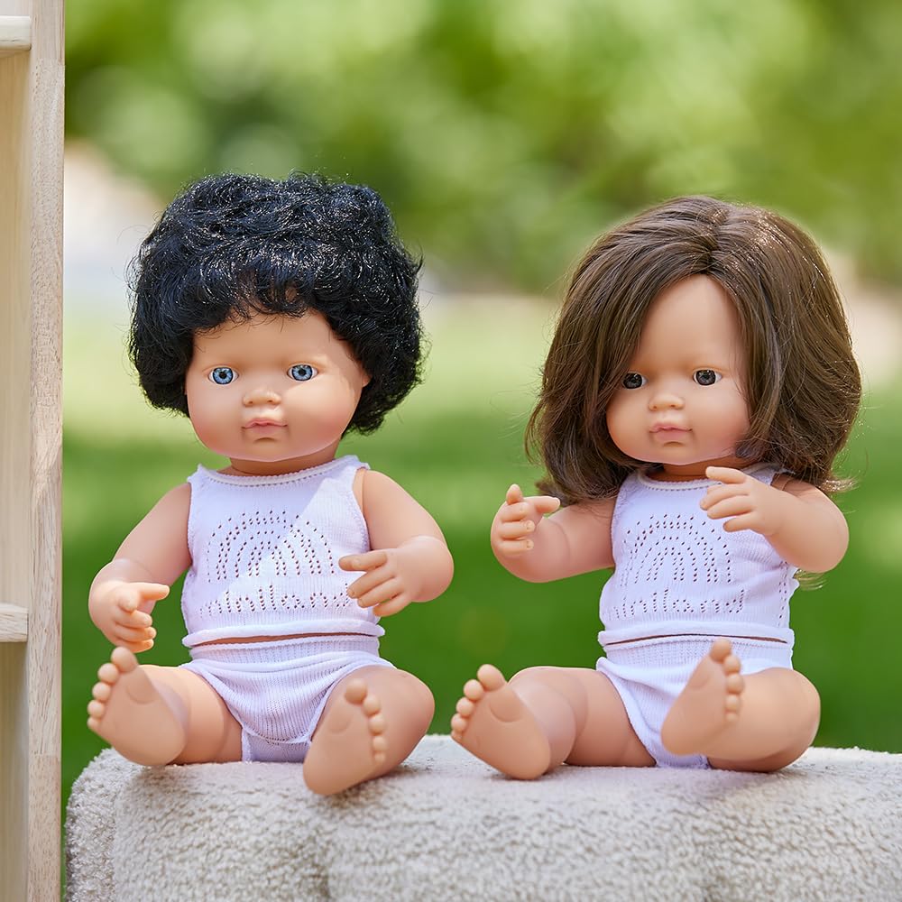 Miniland Dolls Babypuppe Junge 38 cm europäisch schwarze Locken