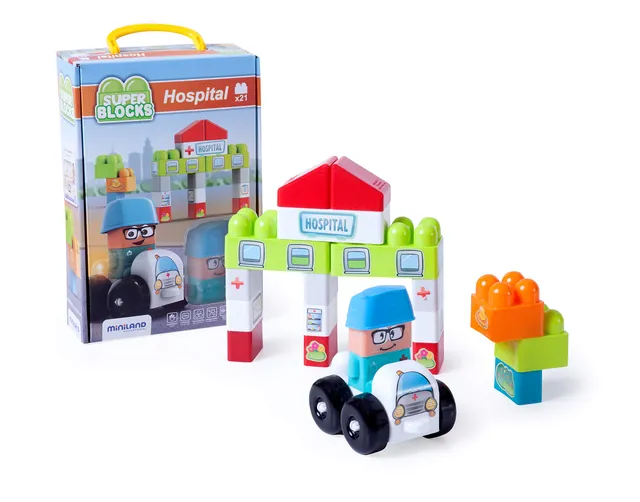 Miniland Super Blocks Hospital 32351 Bauklötze 17 Teile Figur