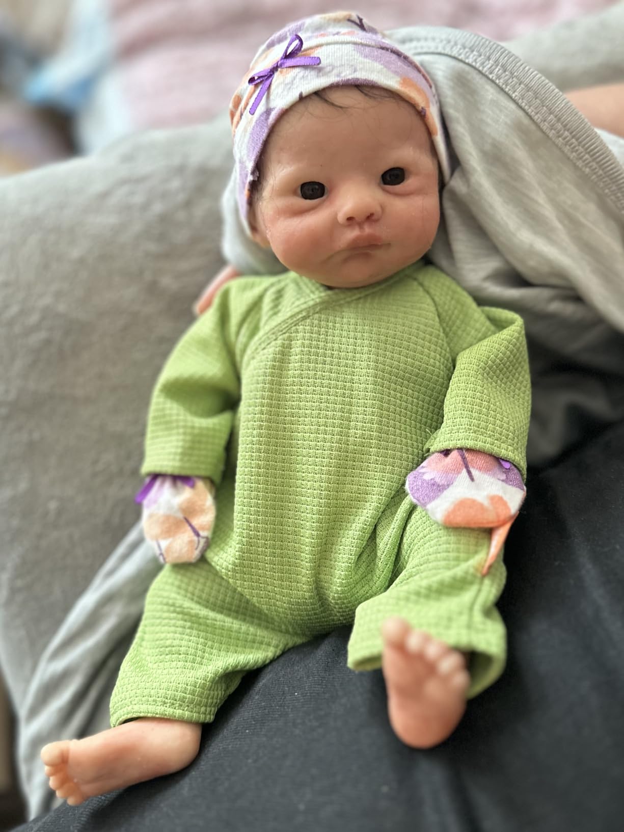 Miniland Dolls Pyjama Mütze Grün 32cm Puppen Schlafanzug