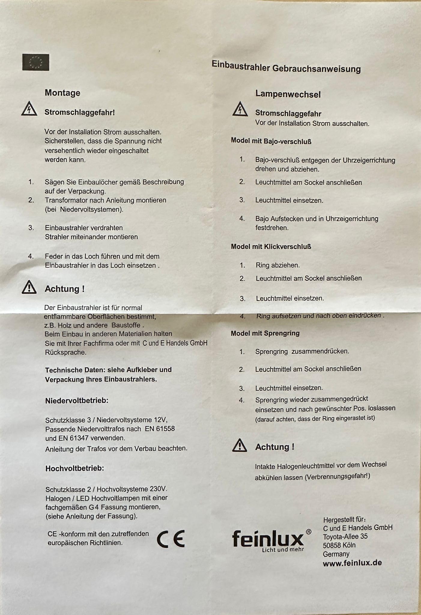 feinlux LED Einbaurahmen Einbaustrahler schwarz eckig schwenkbar GU10