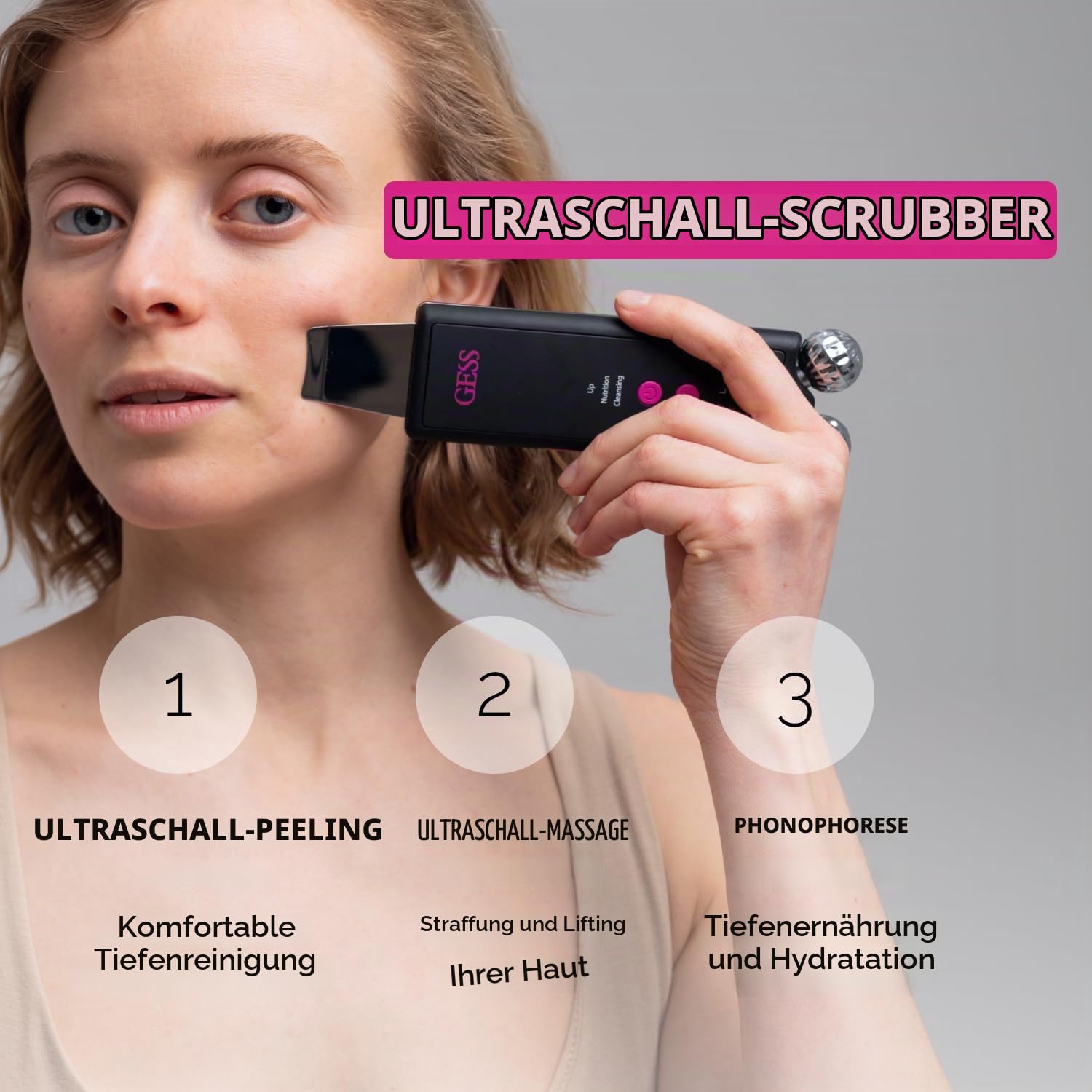 Gess Mamba Skin Scrubber Porenreiniger Schwarz-Pink Ultraschall