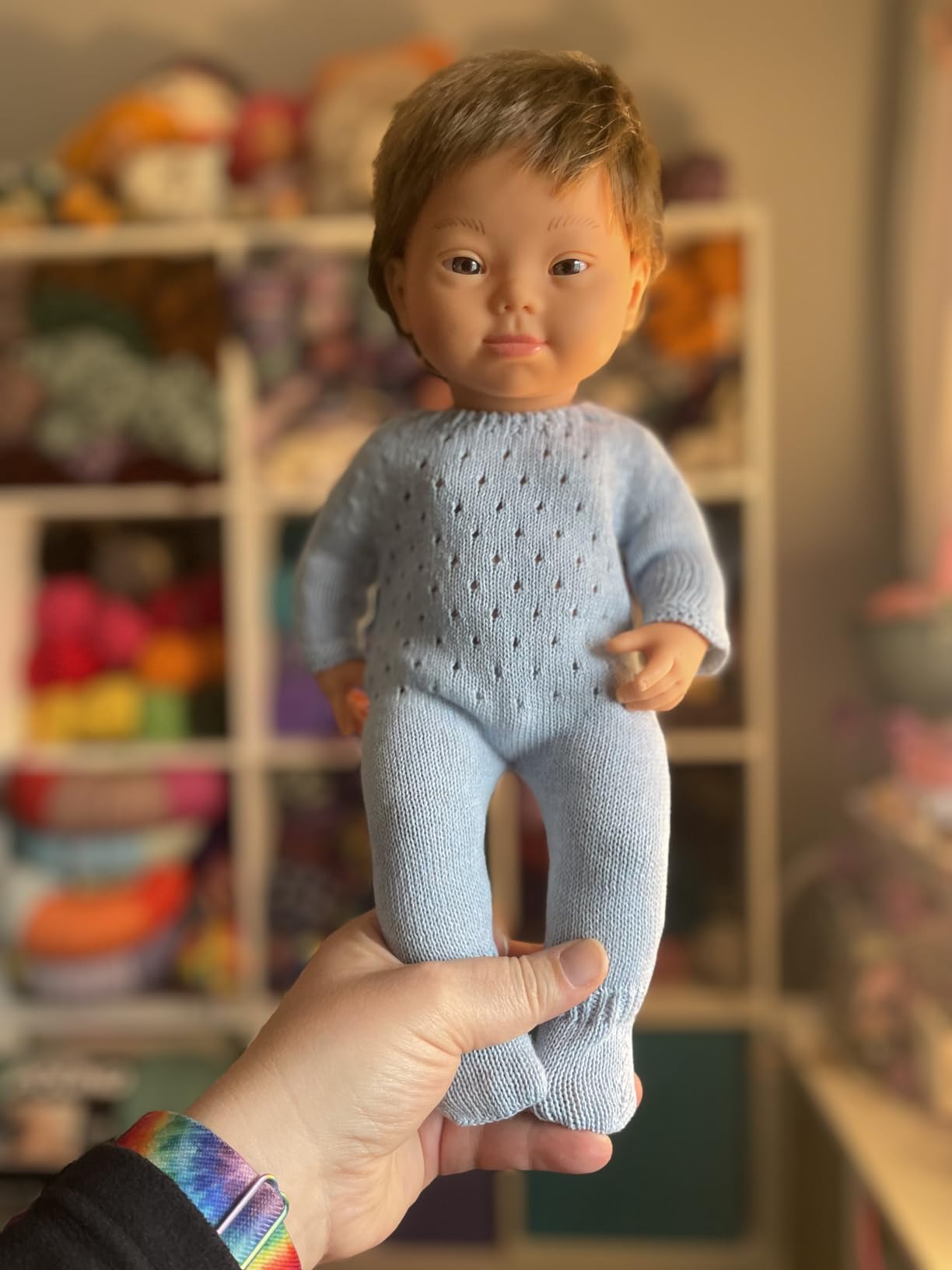 Miniland Dolls Strickpyjama blau Puppenkleidung 38 cm recycelt