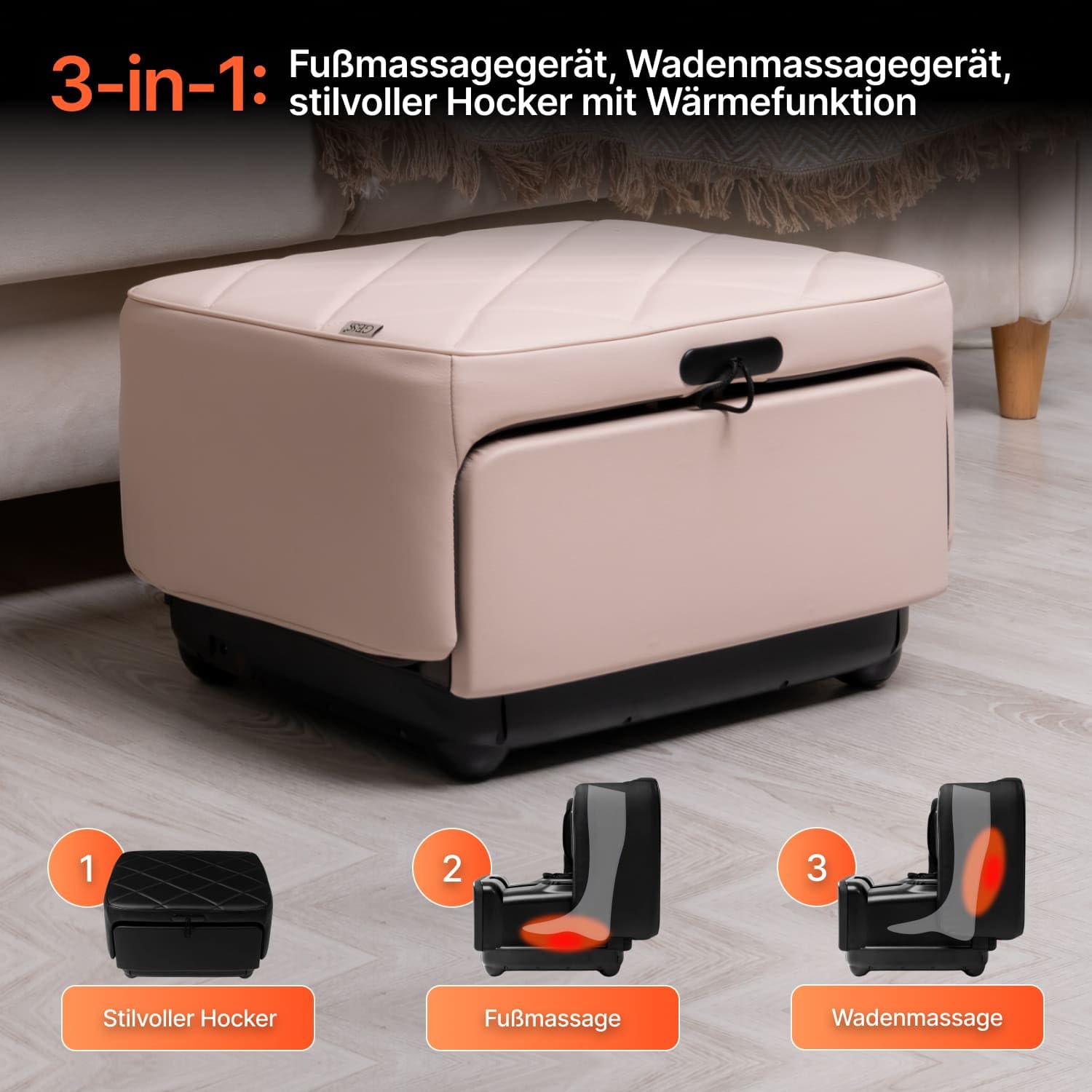 GESS PUF 3-in-1 Fußmassagegerät Shiatsu Wärme Beige