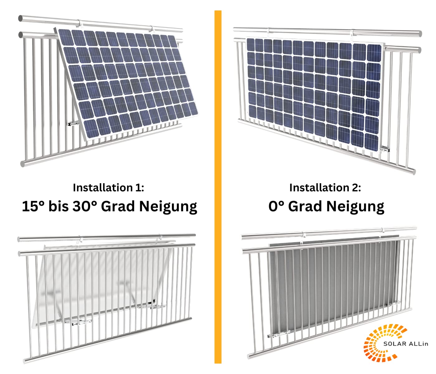 SOLAR ALLin Balkonhaken-Montageset Plus 0-30° Alu