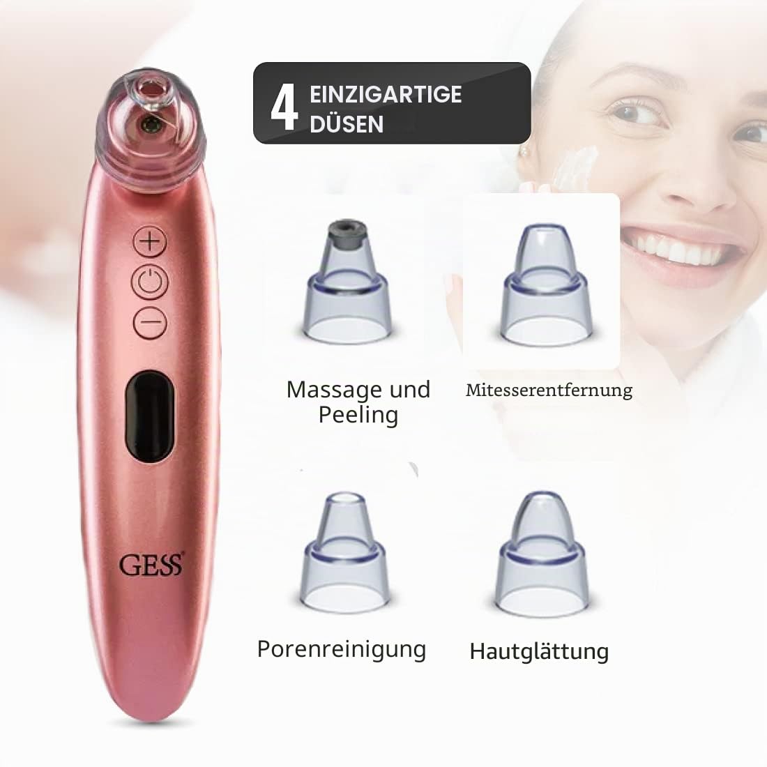 GESS Sleek Mitesserentferner Porensauger Kamera 4 Aufsätze USB