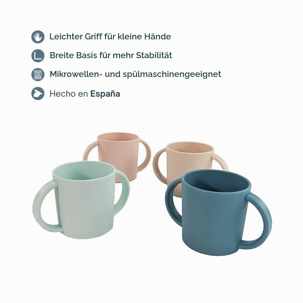 Miniland Baby-Lernbecher 250 ml Mint mit Griffen schimmelfrei