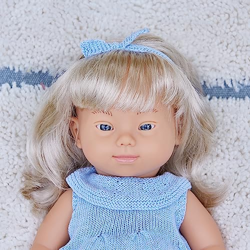 Miniland Dolls Babypuppe Mädchen 38cm Blond Down Syndrom Box