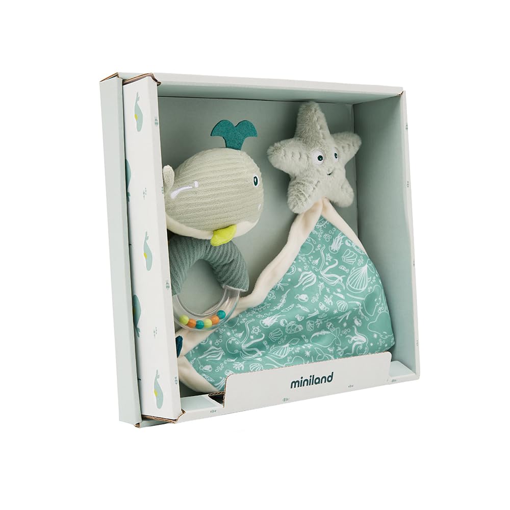 Miniland Ocean Baby-Geschenkset Doudou + Rassel Grün 0M+