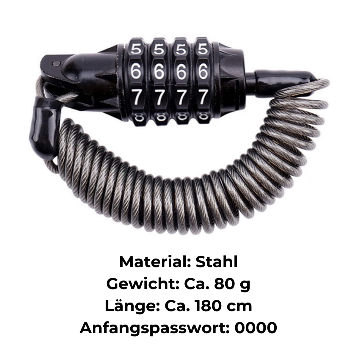 smartEC Fahrradschlösser Kabelschloss Zahlenschloss 180 cm