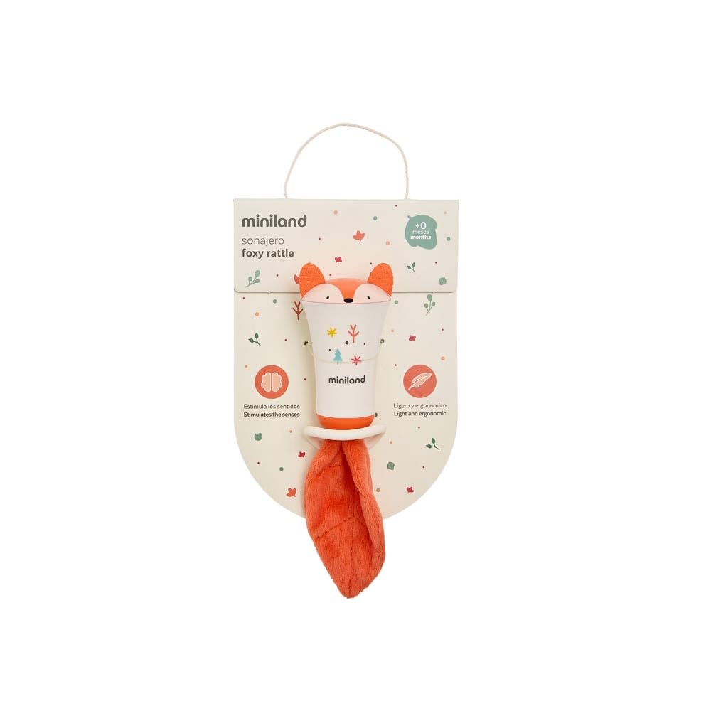 Miniland Infant Foxy Rattle Rassel Fuchs mit Beißring