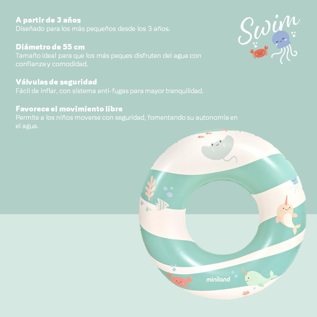 Miniland Schwimmring 55 cm rund für Pool und Strand